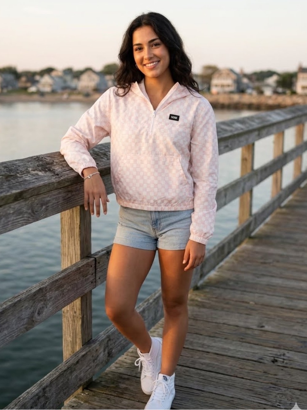 Vans Light Pink Quarter-Zip Checker Hoodie